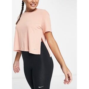 Nike Dri FIT split detail Top Tee T Shirt Dusty Pink M Clean Sporty Girl Yoga Y2